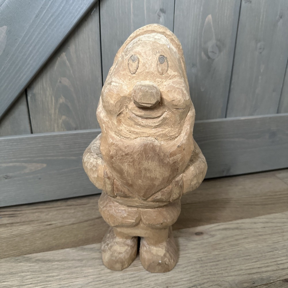 Vintage Wooden Garden Gnome 7 Dwarfs Figurine Handcarved 11" Art Decor